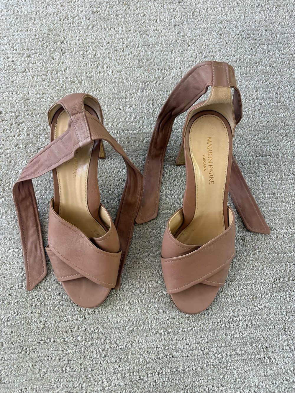 Marion Parke Blush Leather Wrap-Heel Sandals